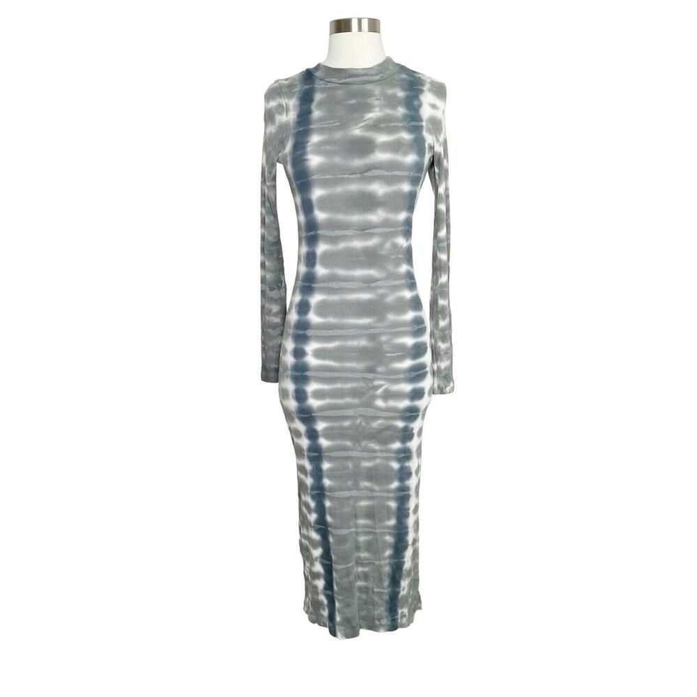 Young Fabulous & Broke Dress S Midi Tie Dye Dax Ribbed Knit Bodycon LS Stretch